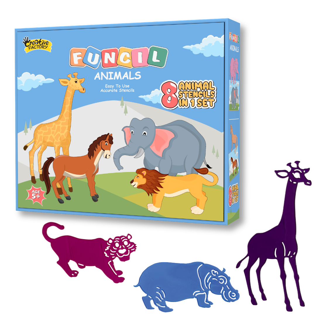Funcils Animals 8 Piece Stencil Art Set with Crayons 3+ Years