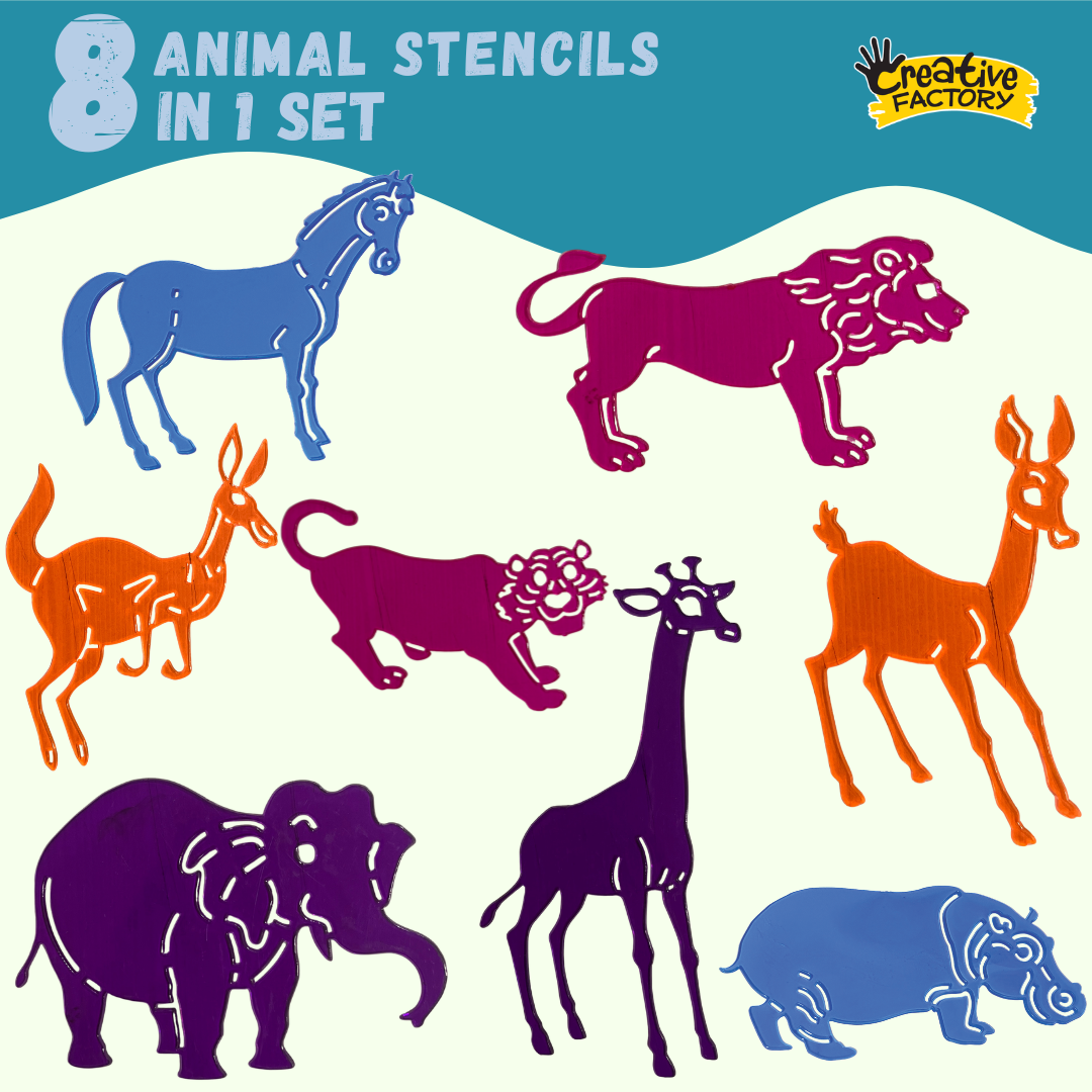 Funcils Animals 8 Piece Stencil Art Set with Crayons 3+ Years