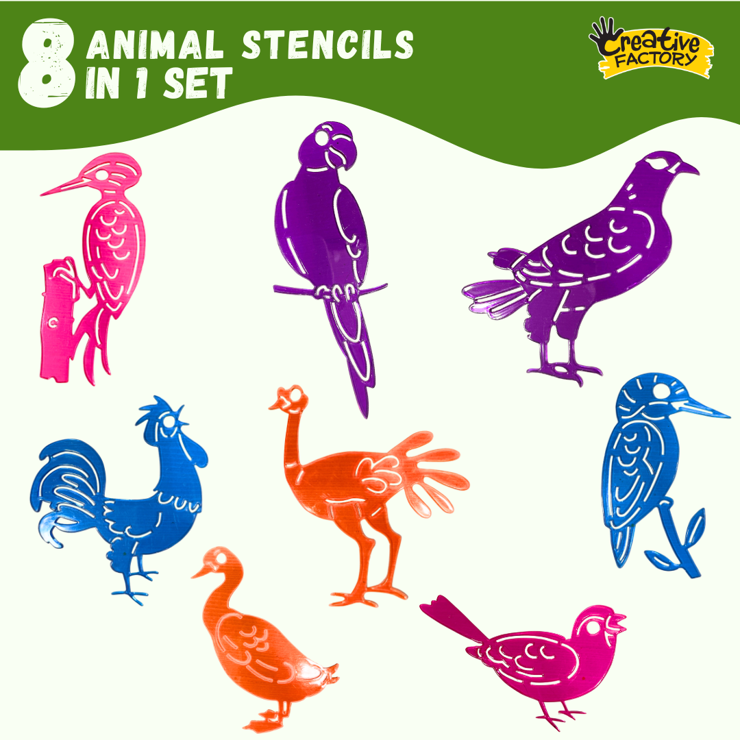 Funcils Birds Stencil Art 8 Piece Set with Crayons 3+ Years