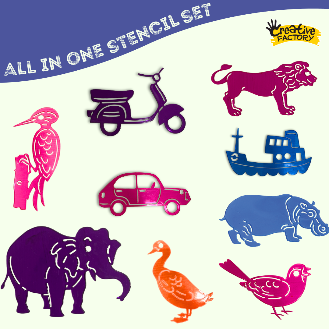 Funcils Mega 26 Piece Stencil Art Set with Crayons 3+ Years