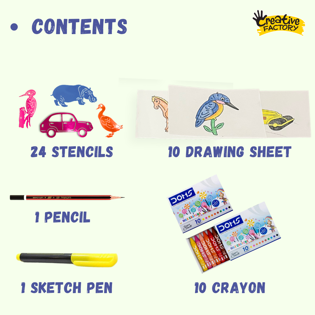 Funcils Mega 26 Piece Stencil Art Set with Crayons 3+ Years