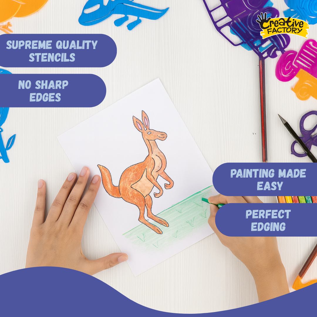 Funcils Mega 26 Piece Stencil Art Set with Crayons 3+ Years
