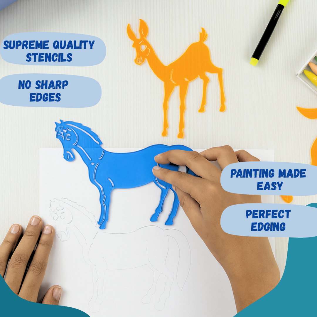 Funcils Animals 8 Piece Stencil Art Set with Crayons 3+ Years