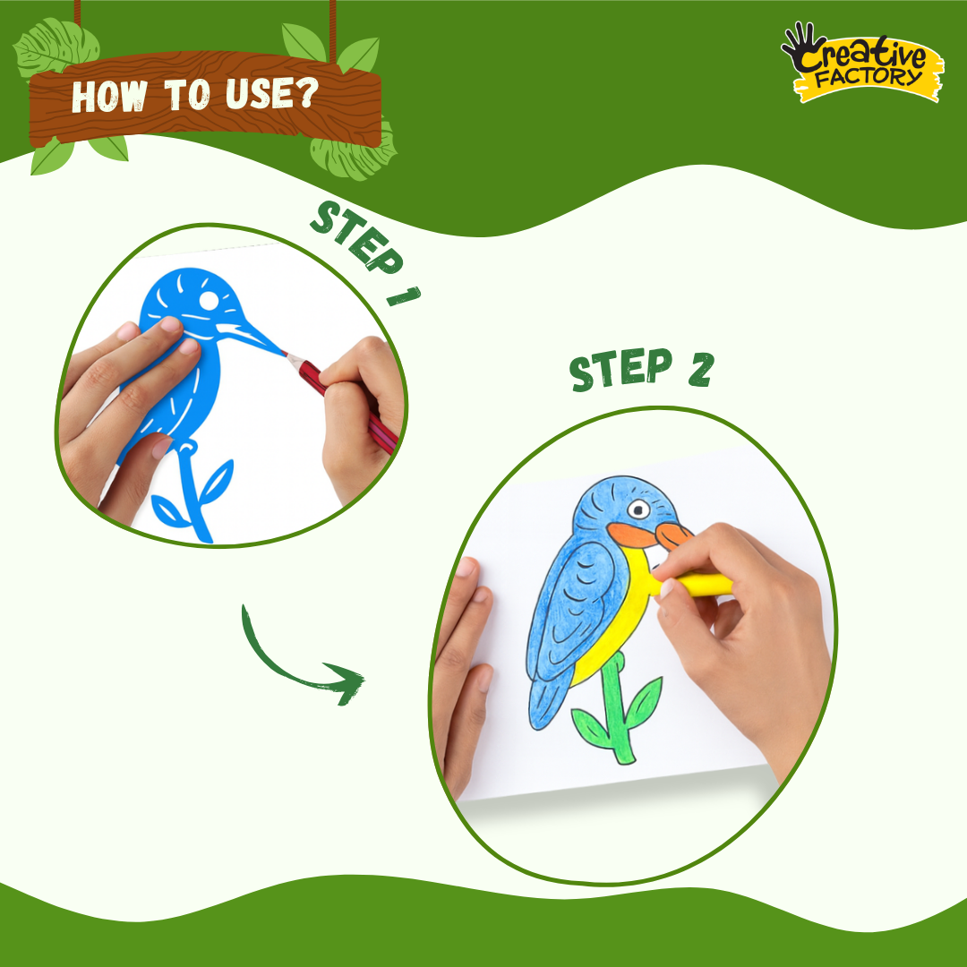 Funcils Birds Stencil Art 8 Piece Set with Crayons 3+ Years