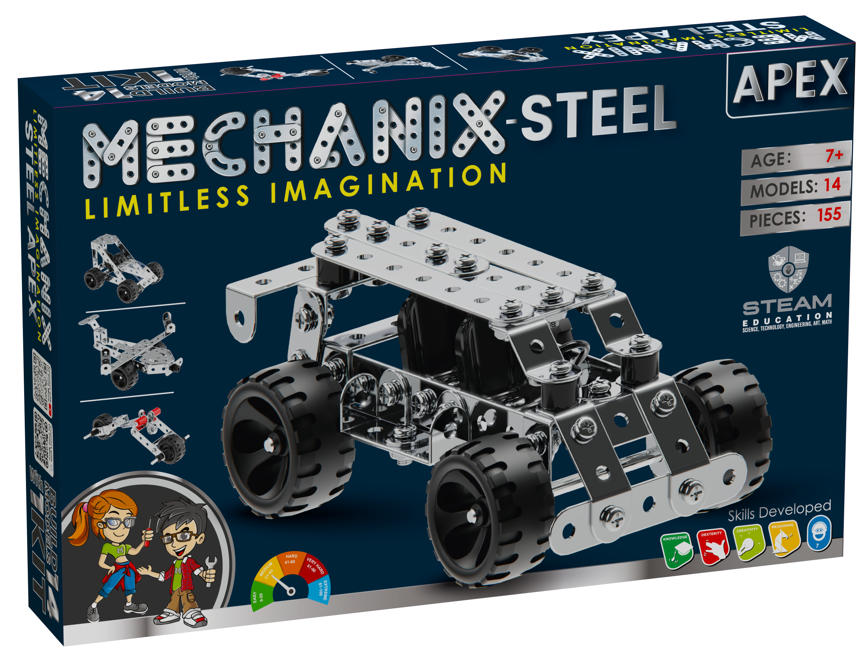 Mechanix Steel Apex - 14-in-1 DIY Metal STEM Construction Set for Ages 7+