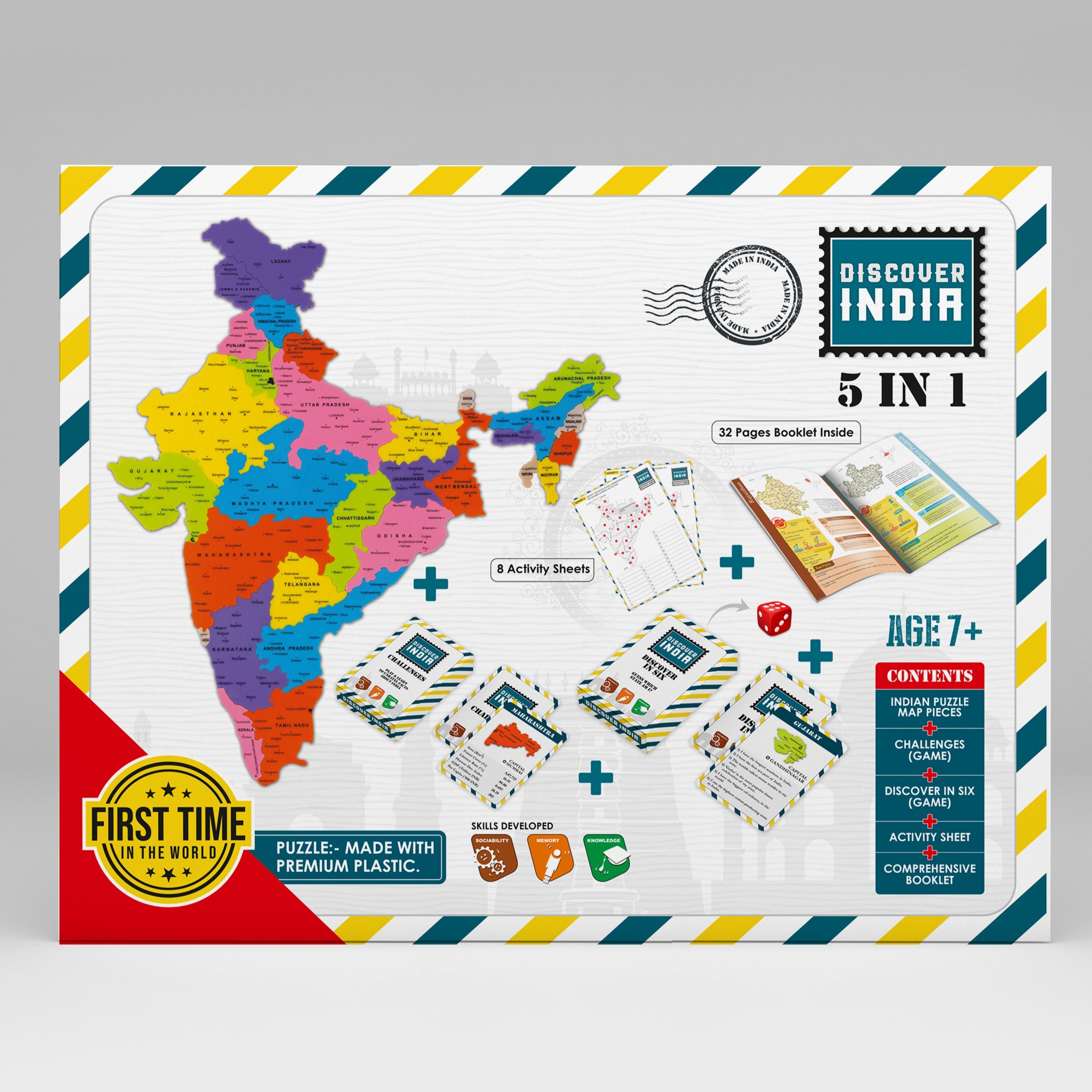 Discover 5 in 1 India Map Trivia Memory Game for 7+ Years