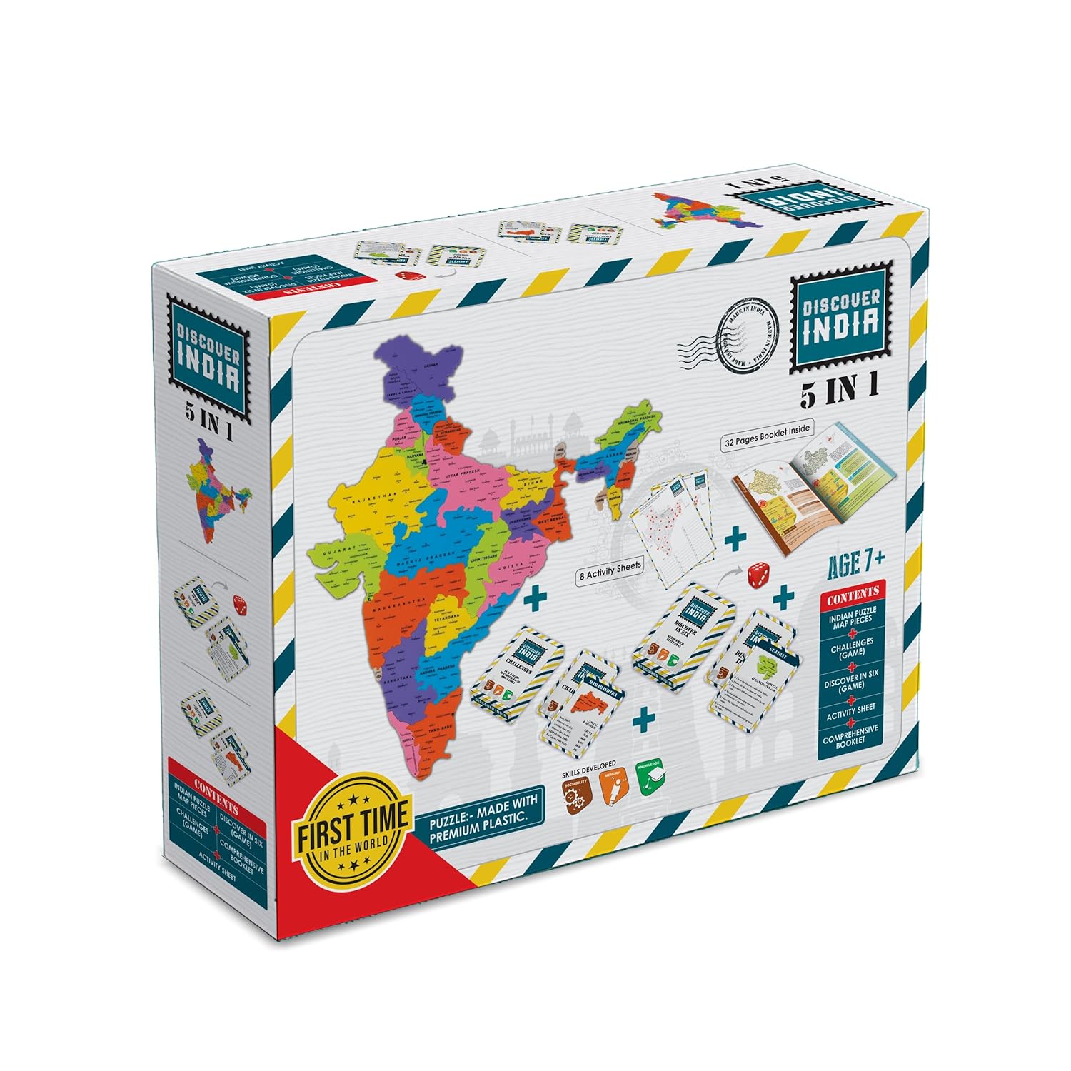 Discover 5 in 1 India Map Trivia Memory Game for 7+ Years