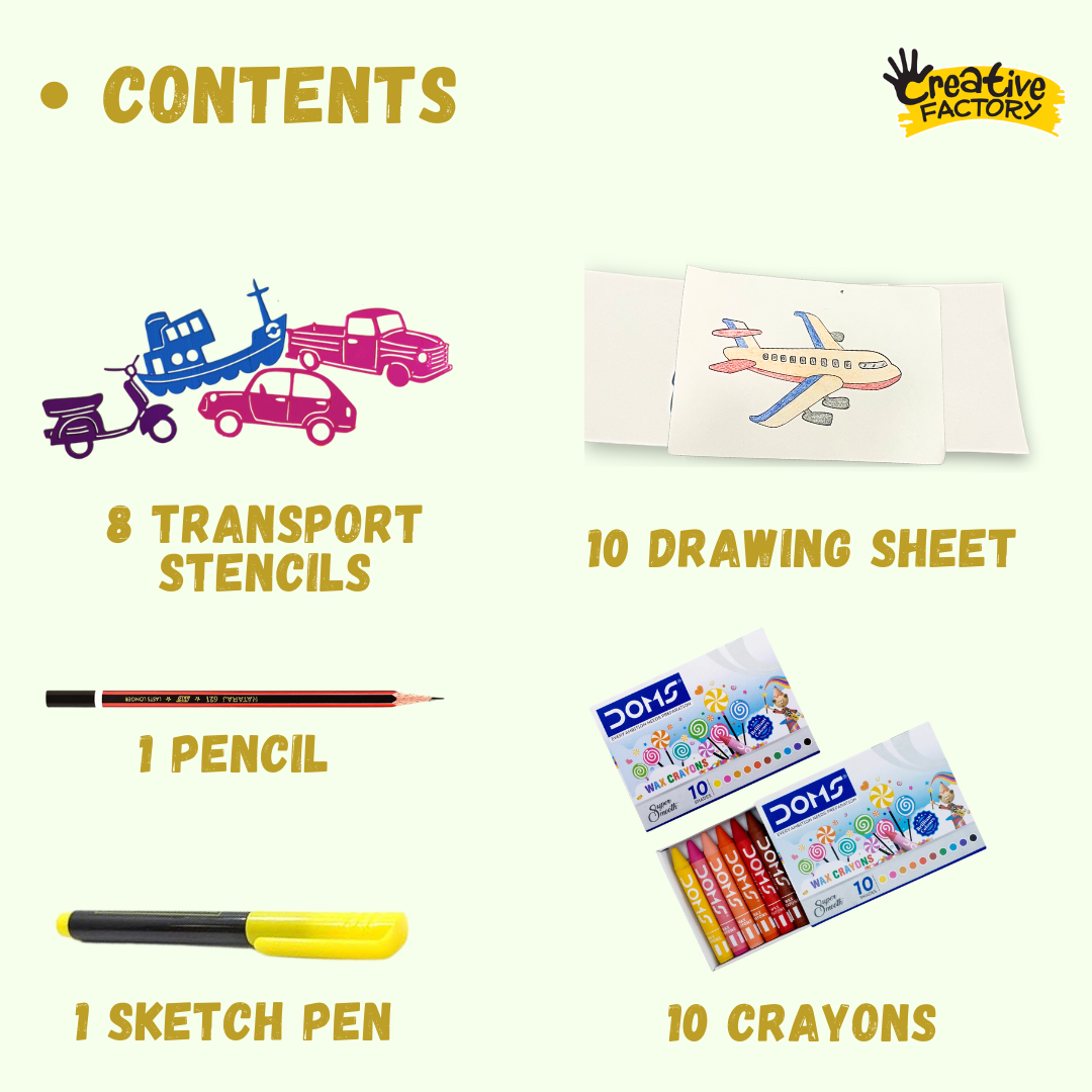 Funcils Transport Stencil Art Set with Crayons 3+ Years