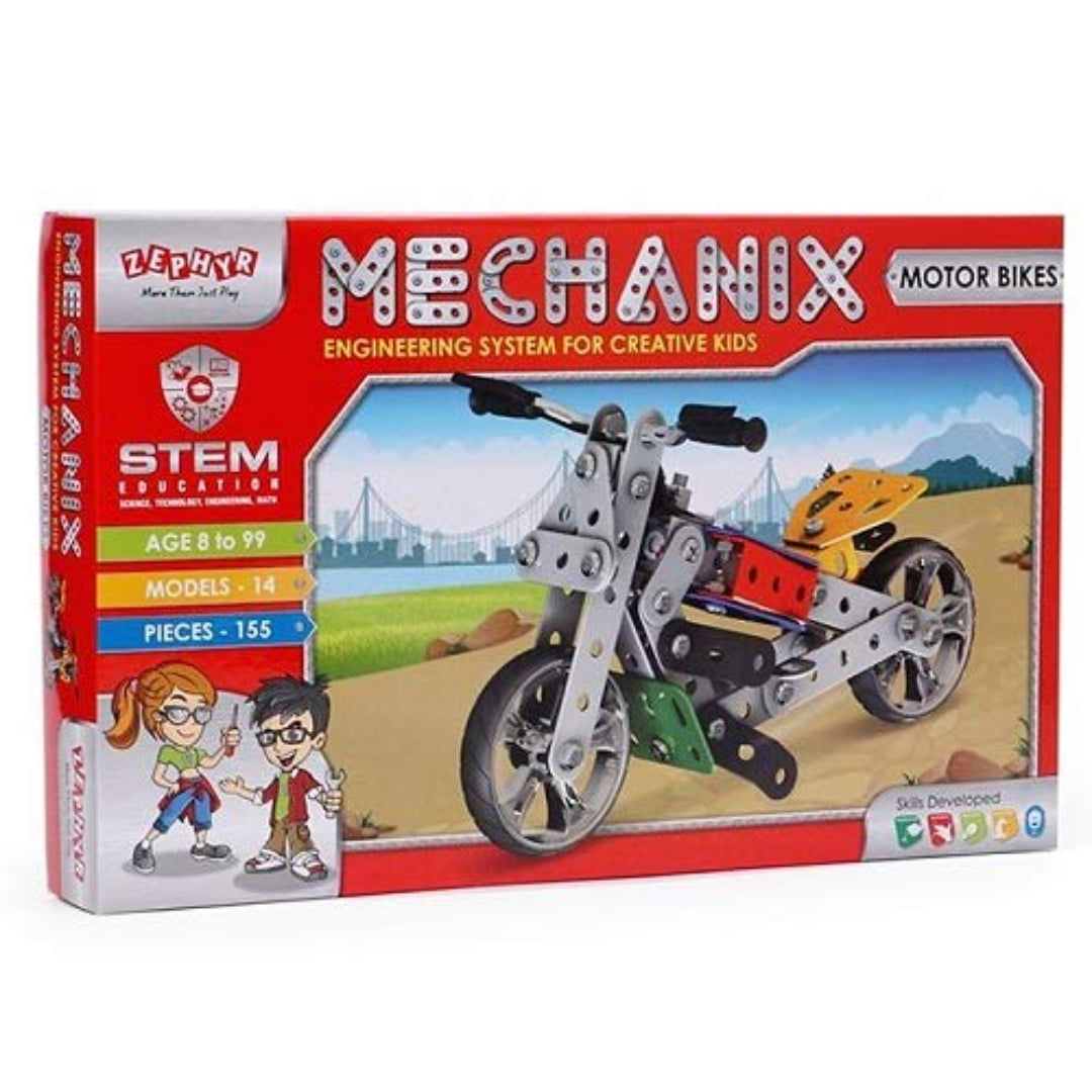 Mechanix Motor Bikes Vehicle Edition 14-in-1 Beginner Metal Construction Set for Ages 7+ Years