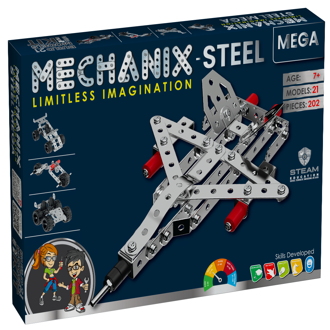 Mechanix Steel Mega 21-in-1 DIY Metal STEM Construction Set for Ages 7+ Years