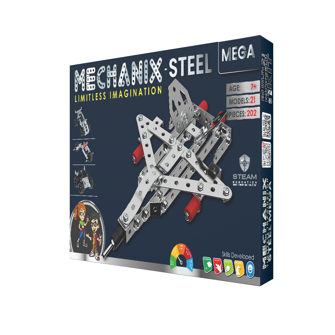 Mechanix Steel Mega 21-in-1 DIY Metal STEM Construction Set for Ages 7+ Years