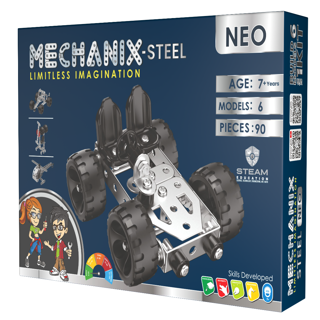 Mechanix Steel Neo 6-in-1 DIY Metal Building STEM Construction Toy for Ages 7+ Years