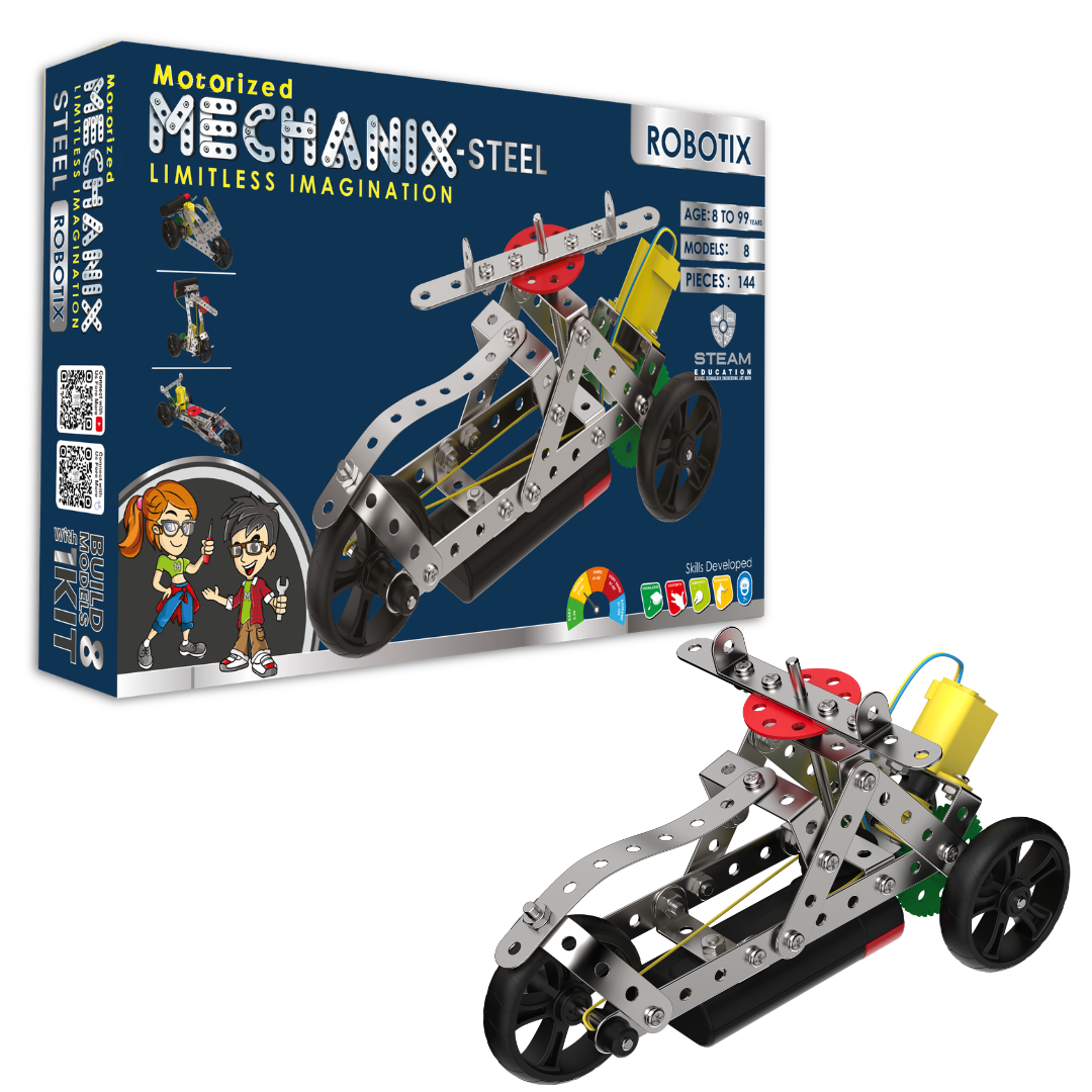 Mechanix Steel Robotix - 8-in-1 DIY Motorized STEM Steel Construction Set Ages 8+ Years