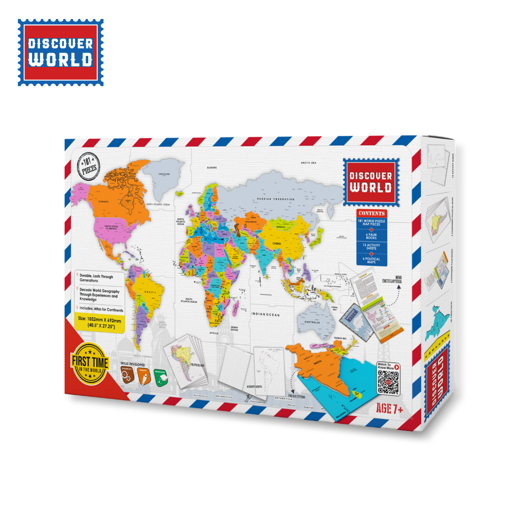 Discover World Premium Plastic Map Puzzle and Trivia Memory Game for 7+ Years