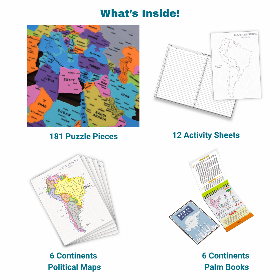 Discover World Premium Plastic Map Puzzle and Trivia Memory Game for 7+ Years