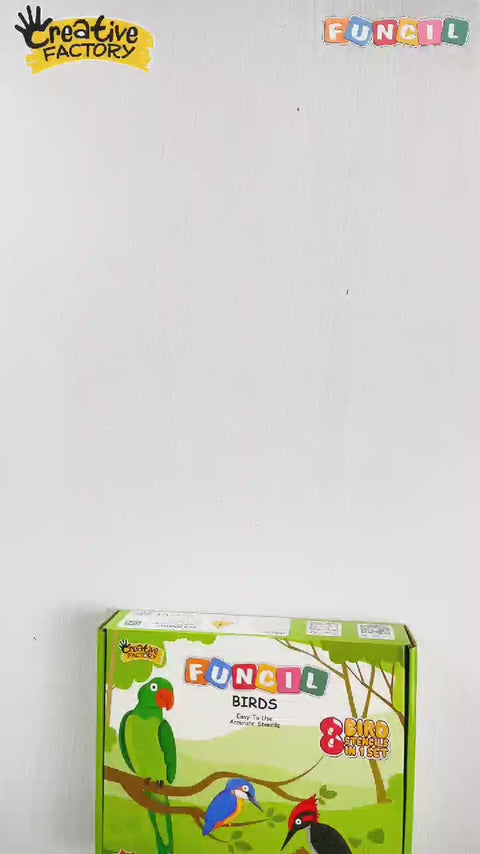 Funcils Birds Stencil Art 8 Piece Set with Crayons 3+ Years